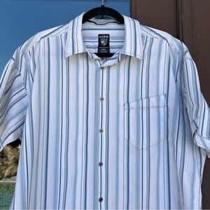 KÜHL Short Sleeve Buttoned White with Blue Striping Shirt XL